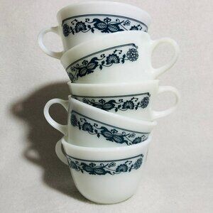 Vintage Pyrex Teacup Set Old Town Corning USA Coffee Tea Cup Blue Onion Glass